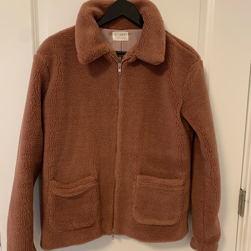 Mauve colored Sherpa zip up jacket